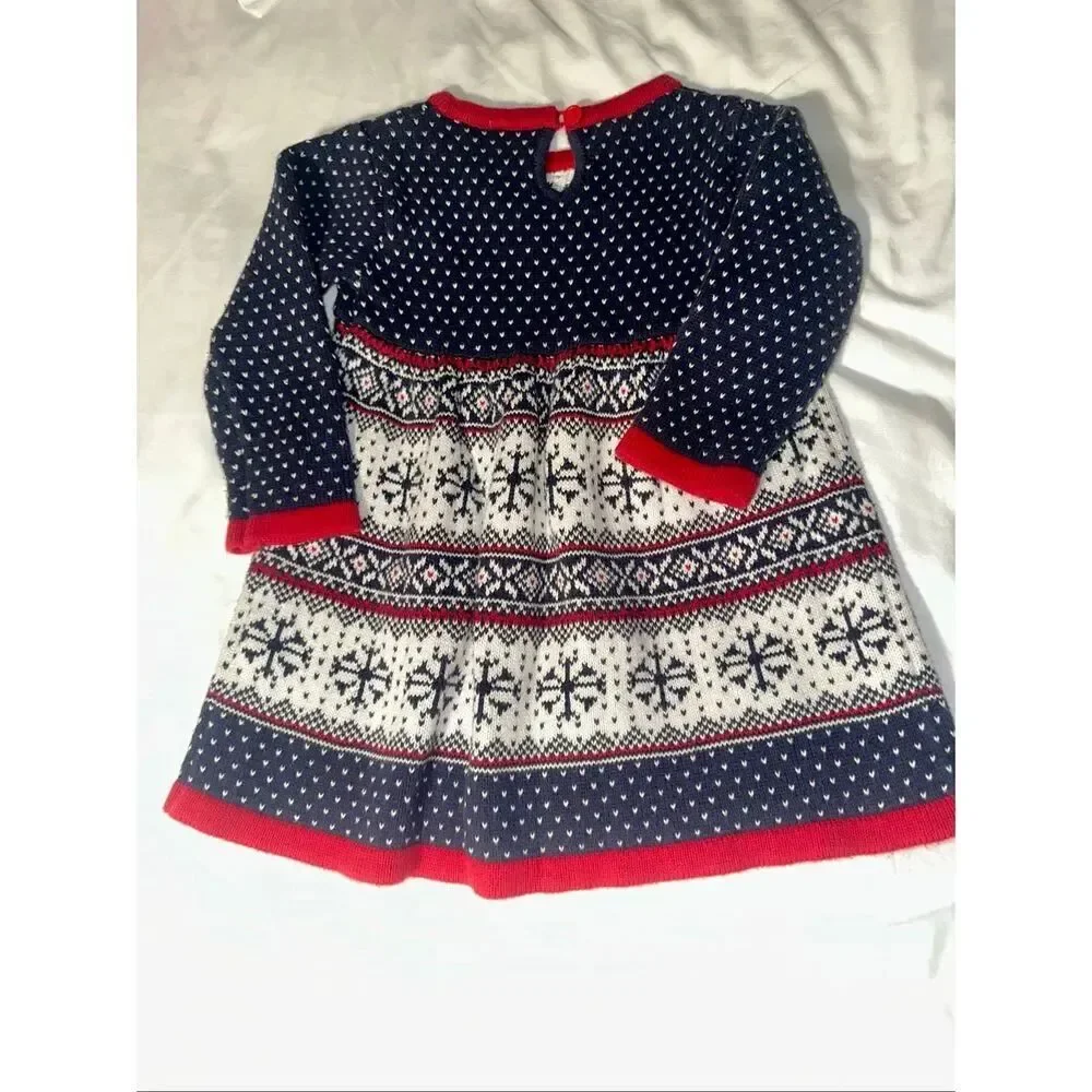Hanna Andersson knit Sweater Dress Snowflake Winter Holidays 100% Cotton 80 cm 1